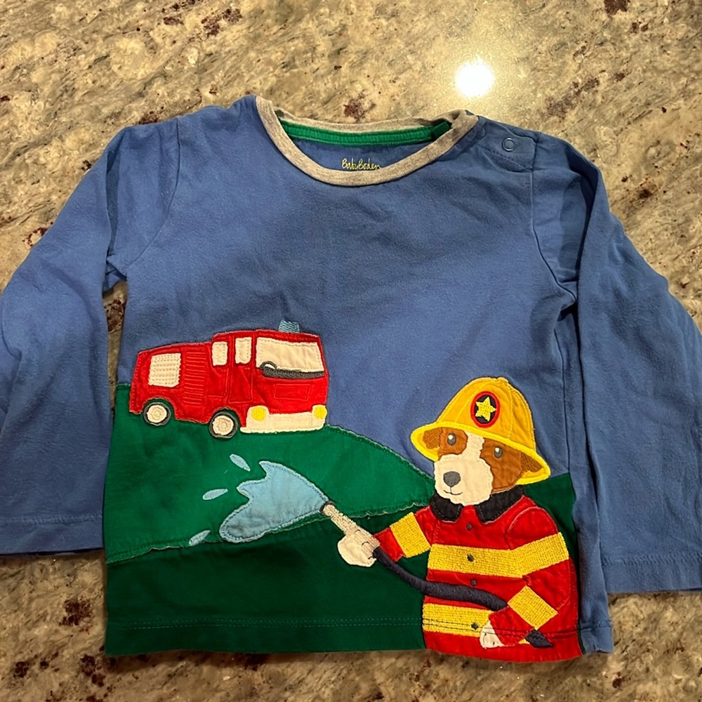 Baby Boden Firetruck and Dog Fire Fighter Shirt, Size 2-3 Years